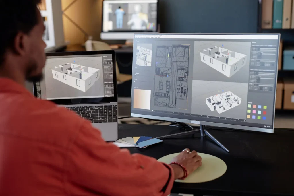 Mitarbeiter arbeitet am 3D-BIM-Modell